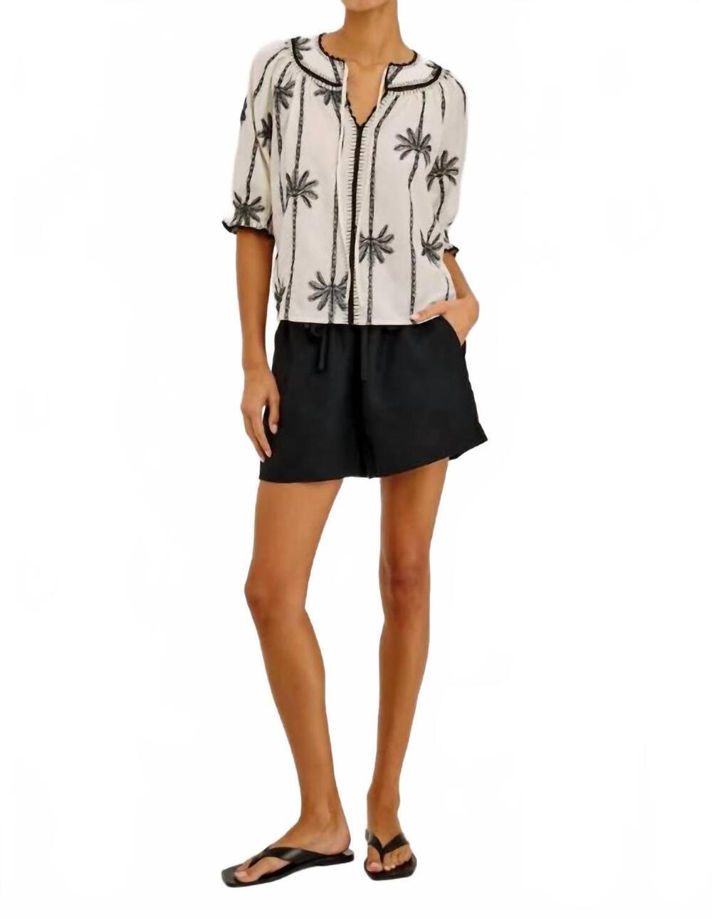 NEW RAILS belina smocked flutter sleeves top in embroidered palms